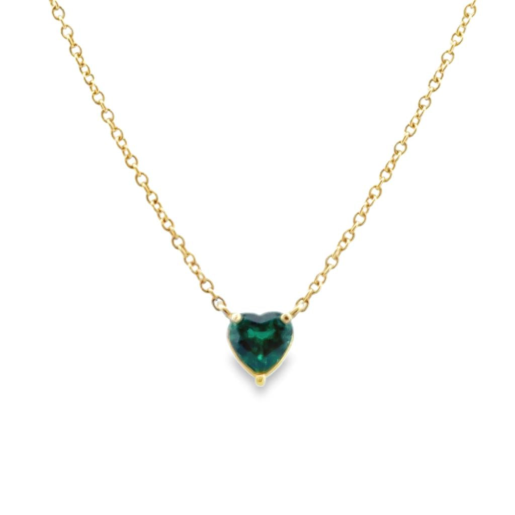 0.41 CT Heart Shape Emerald 18K Yellow Gold Solitaire Pendant Necklace