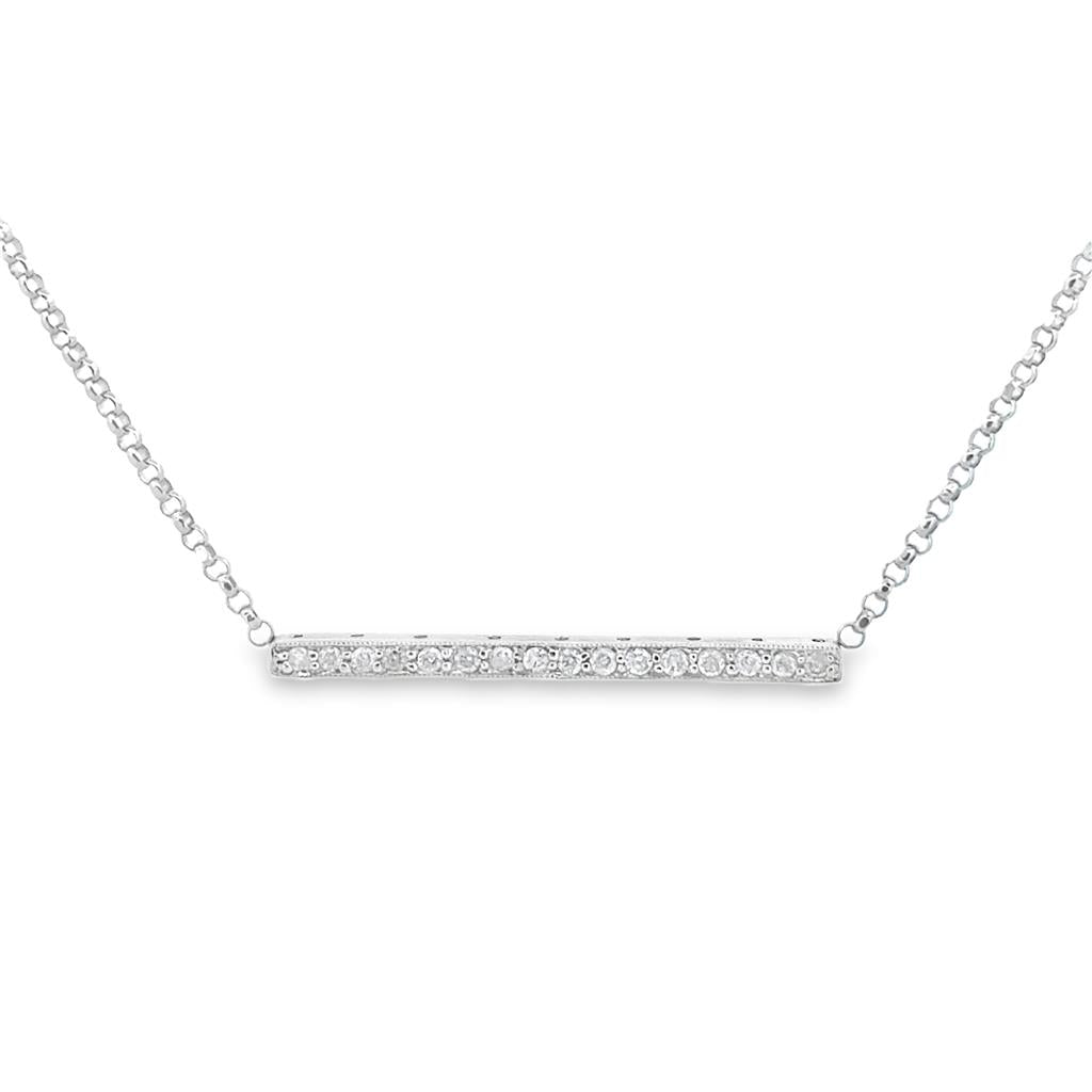 0.16 CTW Diamond Bar Necklace – 14K White Gold, 17"