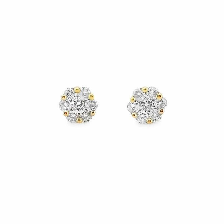 14K Yellow Gold Flower Stud Earrings with 0.29 CT Diamonds