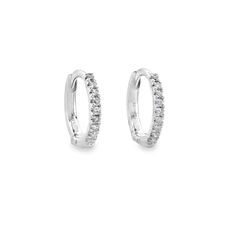 14K White Gold Mini Hoop Earrings with 0.06 CTW Round Diamonds