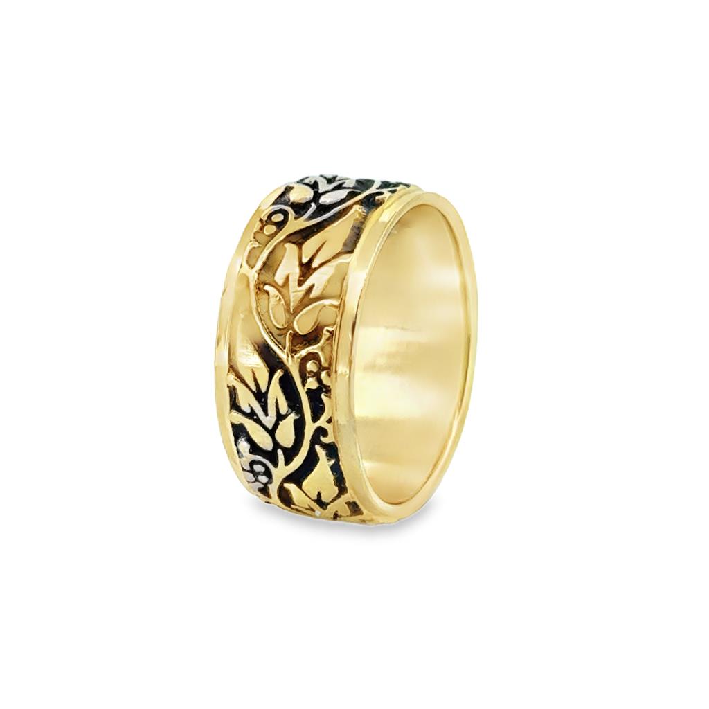 14K Yellow Gold Black Enamel Wide Band Ring – 8mm