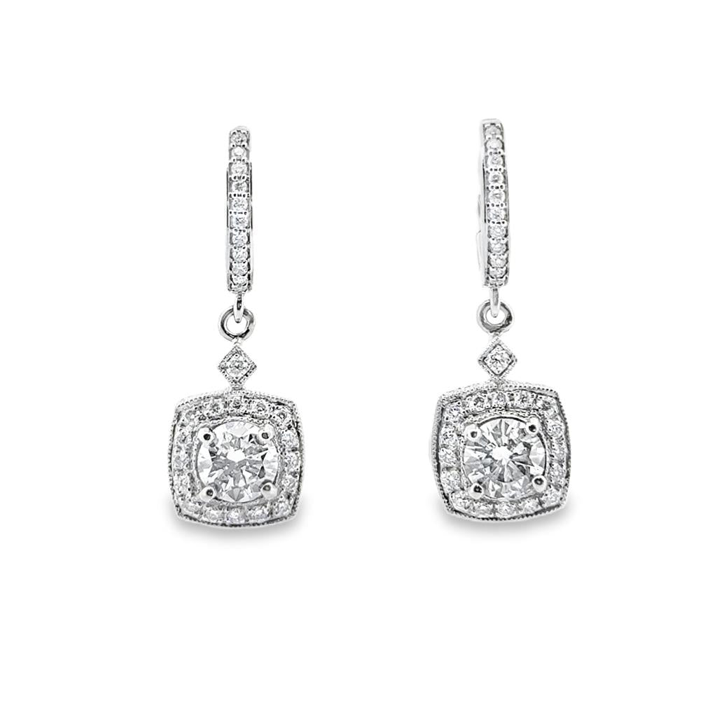 1.73 CTW Diamond Drop Earrings in 14K White Gold