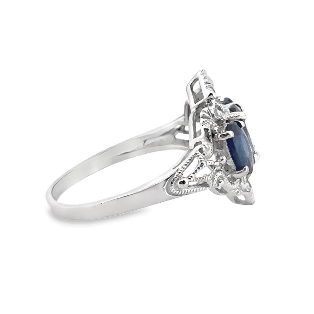 Platinum Oval Sapphire 3-Stone Ring