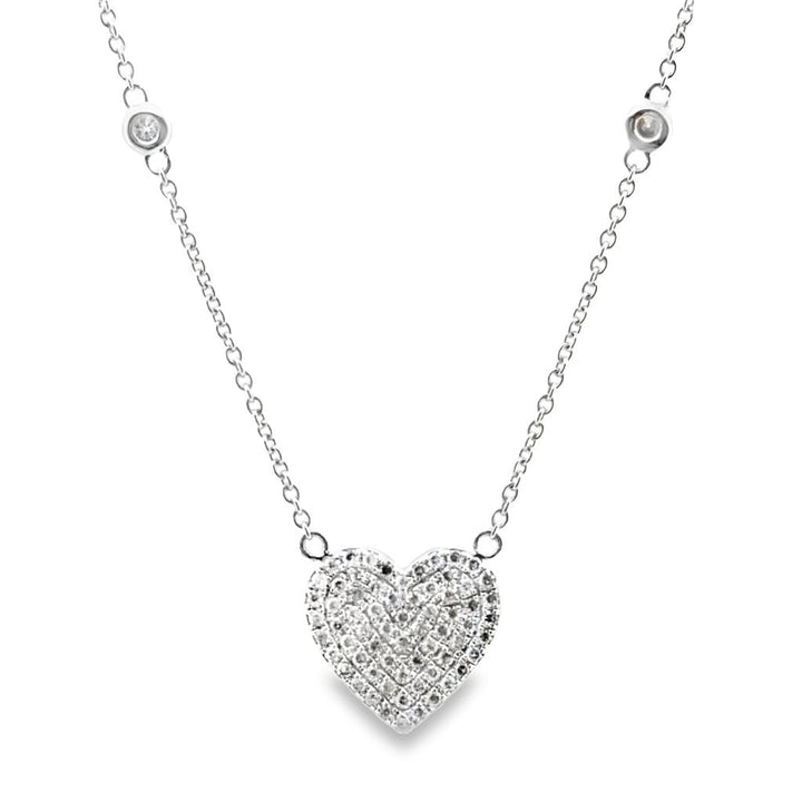 0.36 CTW Diamond Heart Station Chain Necklace, 14K White Gold