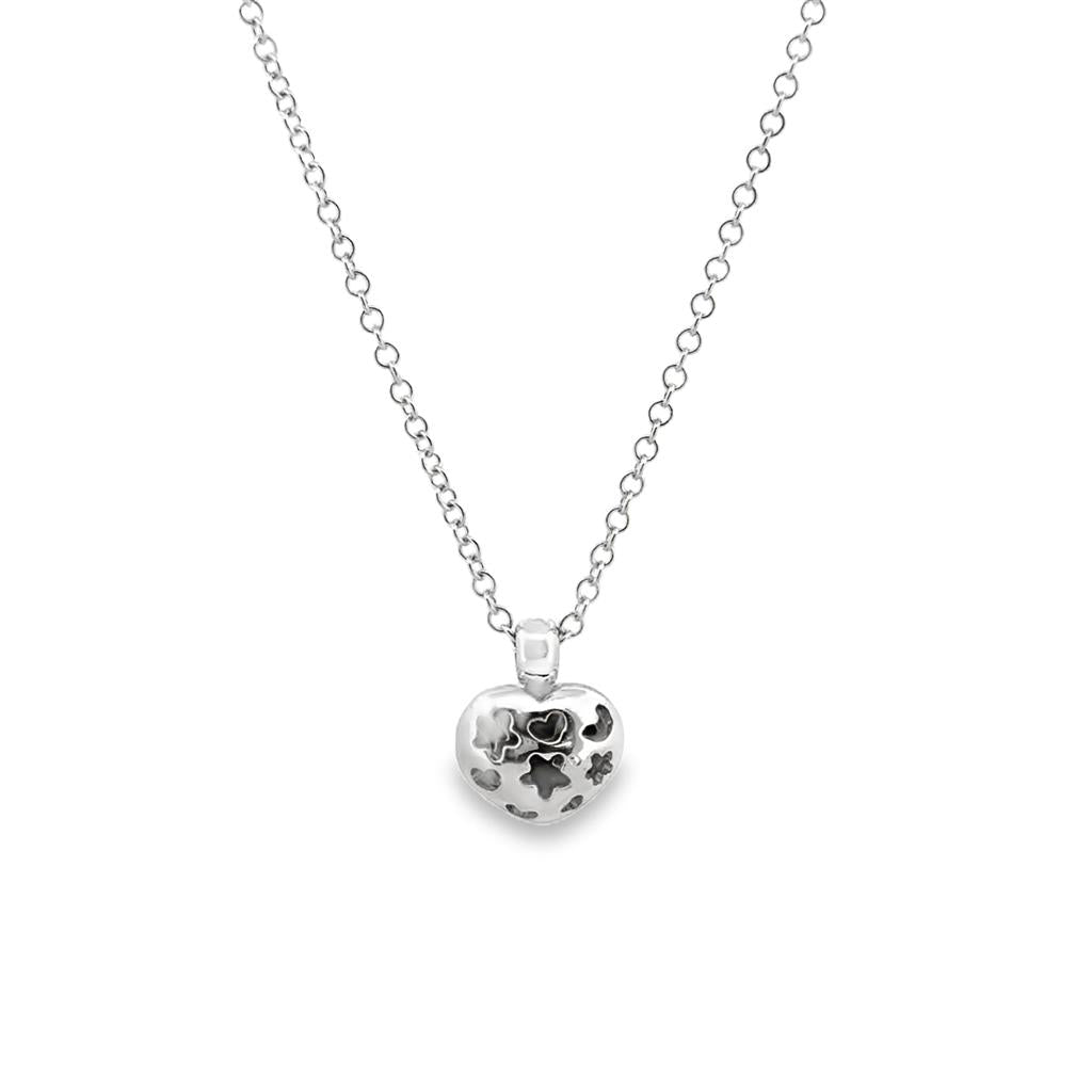 Pasquale Bruni Mother of Pearl and Diamond Puff Heart Pendant Necklace in 18K White Gold