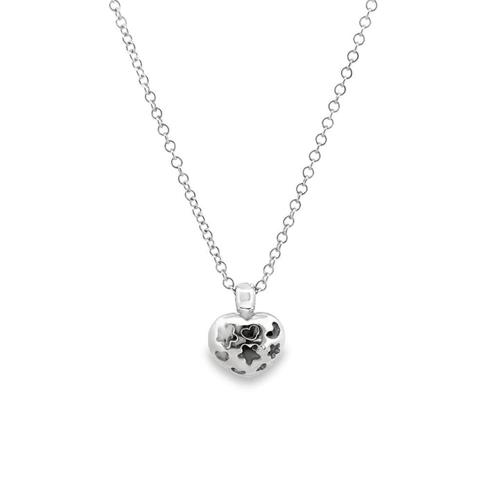 Pasquale Bruni Mother of Pearl and Diamond Puff Heart Pendant Necklace in 18K White Gold