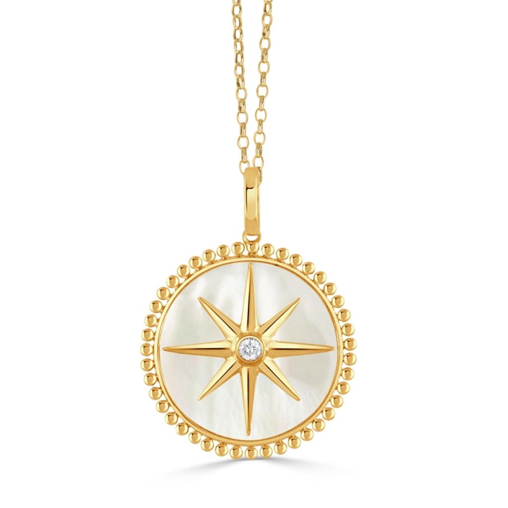 Diamond & Mother of Pearl 18K Yellow Gold Compass Medallion Necklace