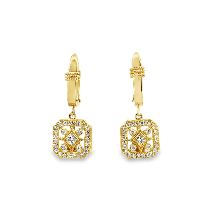 0.64 CTW Diamond Geometric Drop Earrings in 18K Yellow Gold – 1" Long