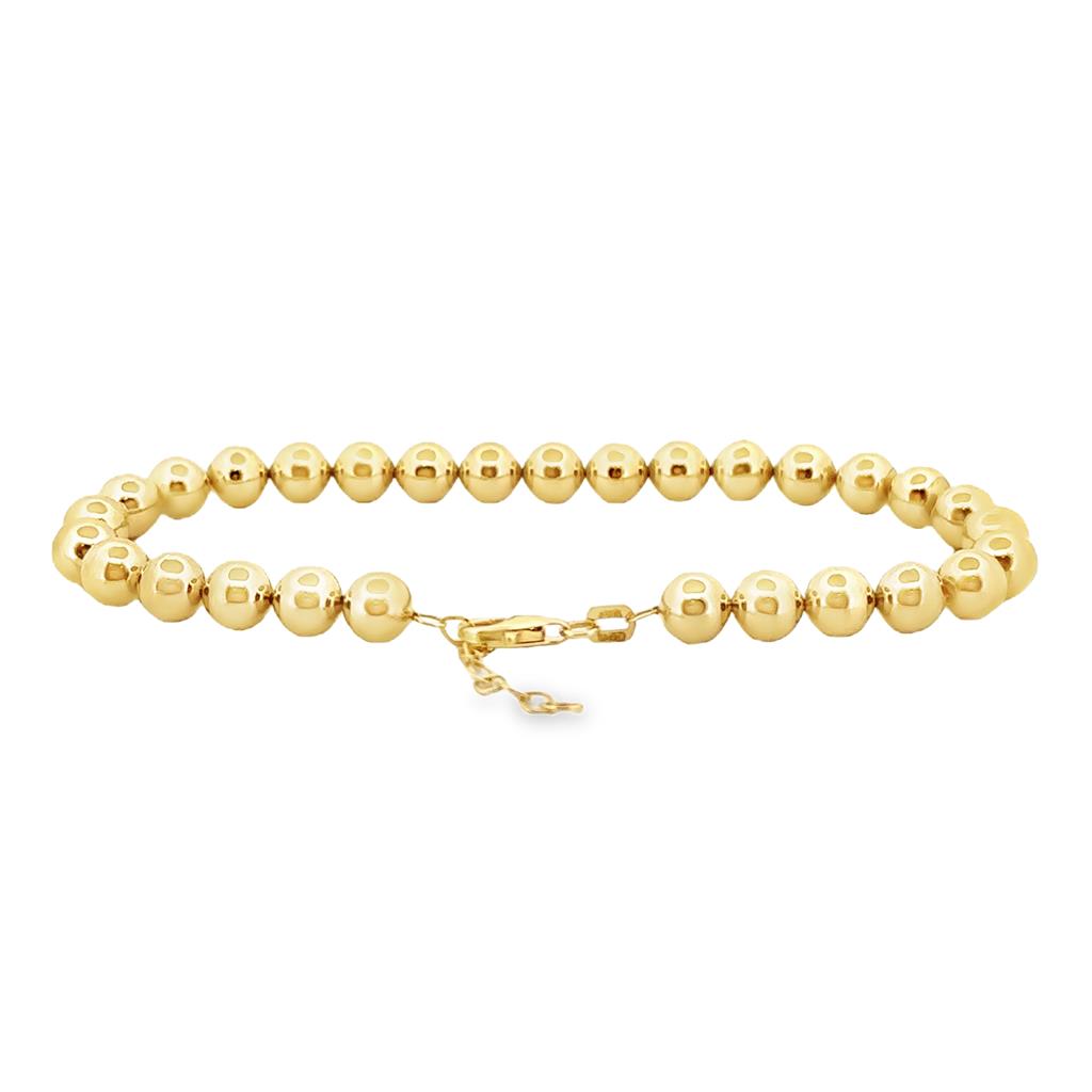 14K Yellow Gold 6mm Bead Bracelet, Adjustable, 7.5"