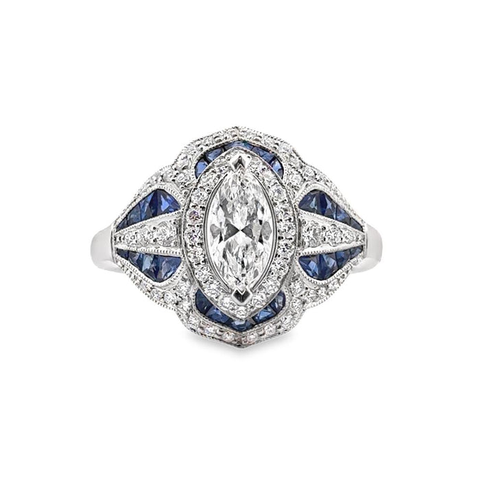 1.72 CTW Marquise Diamond and Sapphire 14K White Gold Diamond Ring