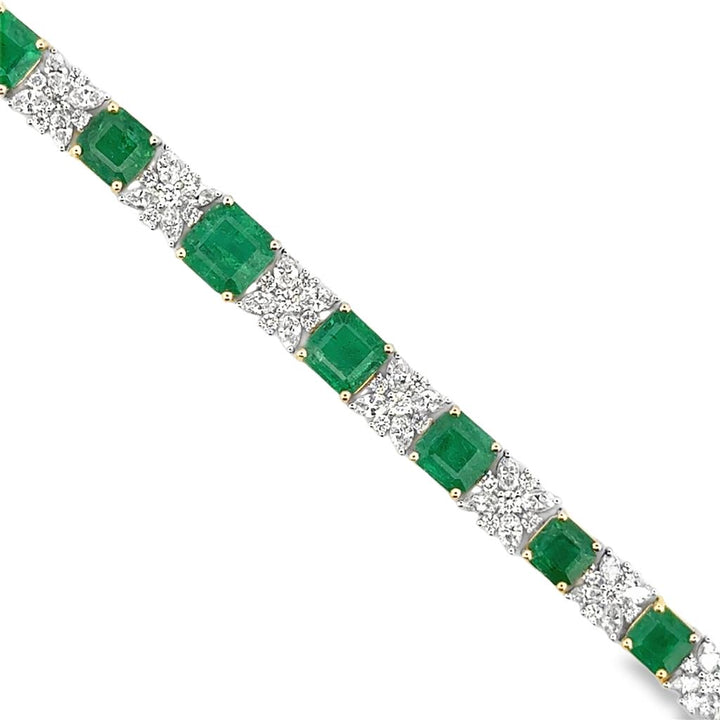 12.05CTW Emerald and Diamond Bracelet in 18K White Gold