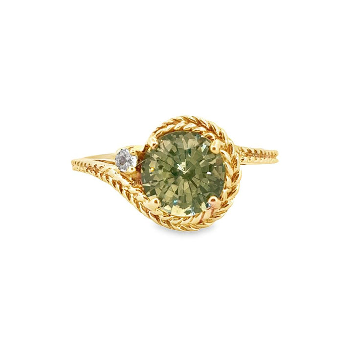 Green Quartz and 0.03 CT Diamond Braided Texture Ring in 10K Yellow Gold