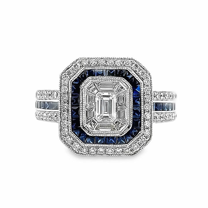 18K White Gold Diamond and Sapphire Ring with 1.60 CTW Diamonds