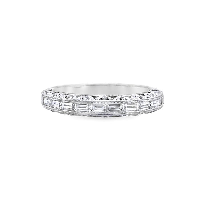 0.88 CTW Baguette and Round Diamond Wedding Band in 18K White Gold