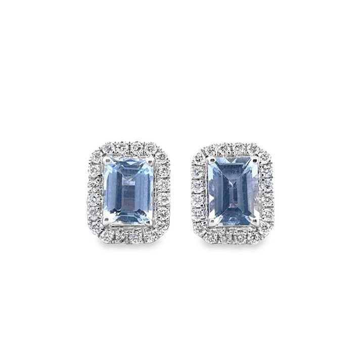 2.00 CTW Aquamarine and 0.42 CTW Diamond 14K White Gold Stud Earrings