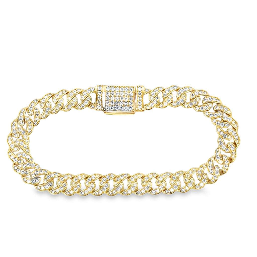 3.20 CTW Diamond Curb Chain Bracelet 14K Yellow Gold – 7.5mm Wide, 7" Long