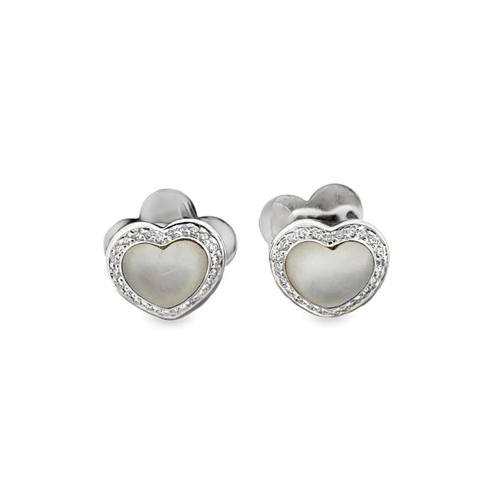 Pasquale Bruni Mother of Pearl and Diamond Puff Heart Earrings in 18K White Gold