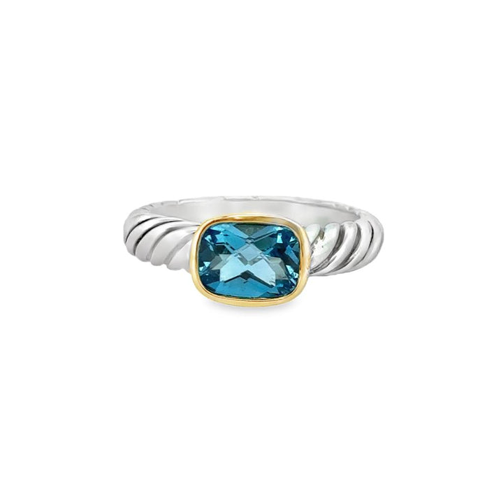 David Yurman Petite Albion Blue Topaz Ring – Sterling Silver & 14K Yellow Gold