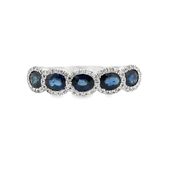 1.68 CTW Oval Sapphires and 0.19 CTW Diamonds 14K White Gold Band