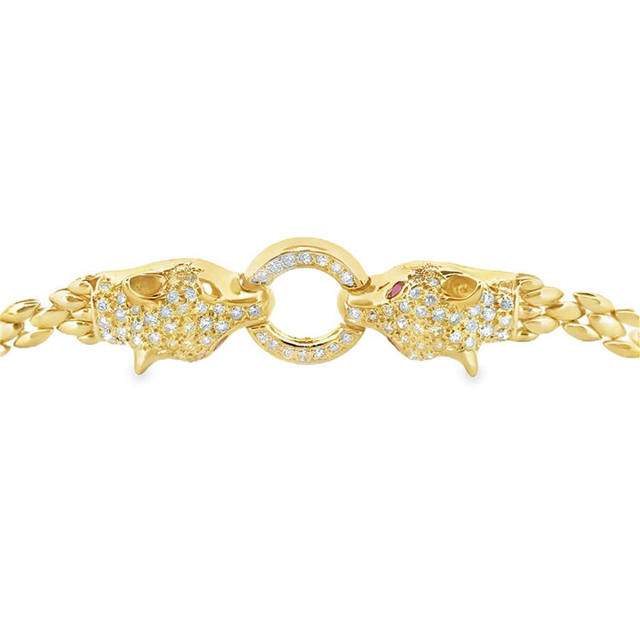 0.74 CTW Diamond Cougar Bracelet with Ruby Eyes – 14K Yellow Gold, 7 1/4"