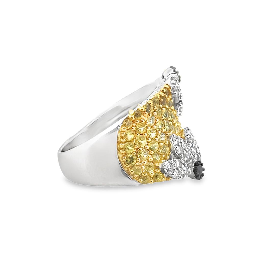 14K Yellow Gold Yellow Sapphire Floral Wide Ring – 0.32 CTW Diamonds