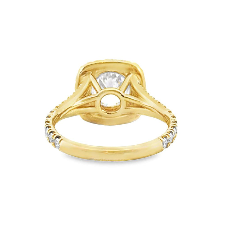 Cushion Shape Double Halo Semi-Mount 18K Yellow Gold Engagement Ring