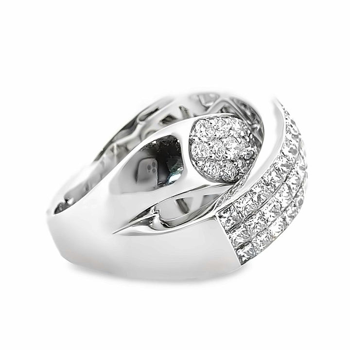 3.42 CTW Round and Princess Diamonds 18K White Gold Cross Design Ring