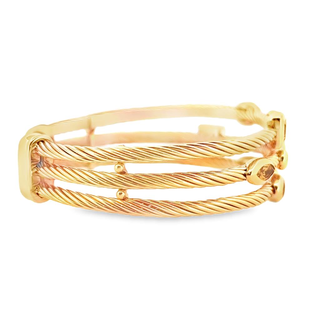 David Yurman 18K Yellow Gold Tourmaline and Diamond 3-Row Confetti Cuff Bracelet