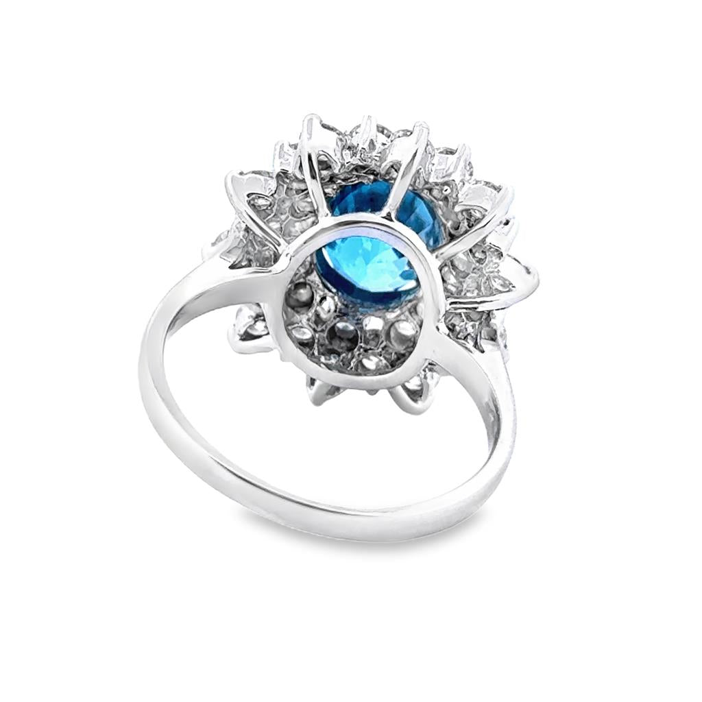 6.44 CT Oval Blue Zircon Ring with 1.71 CTW Diamonds in 14K White Gold