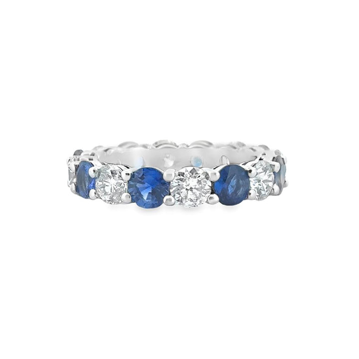 2.8 CTW Diamond and 3.00 CT Sapphire Band in 14K White Gold