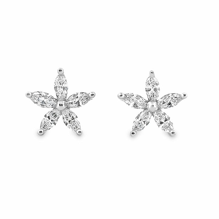 0.25 CTW Marquise Diamond 18K White Gold Floral Stud Earrings