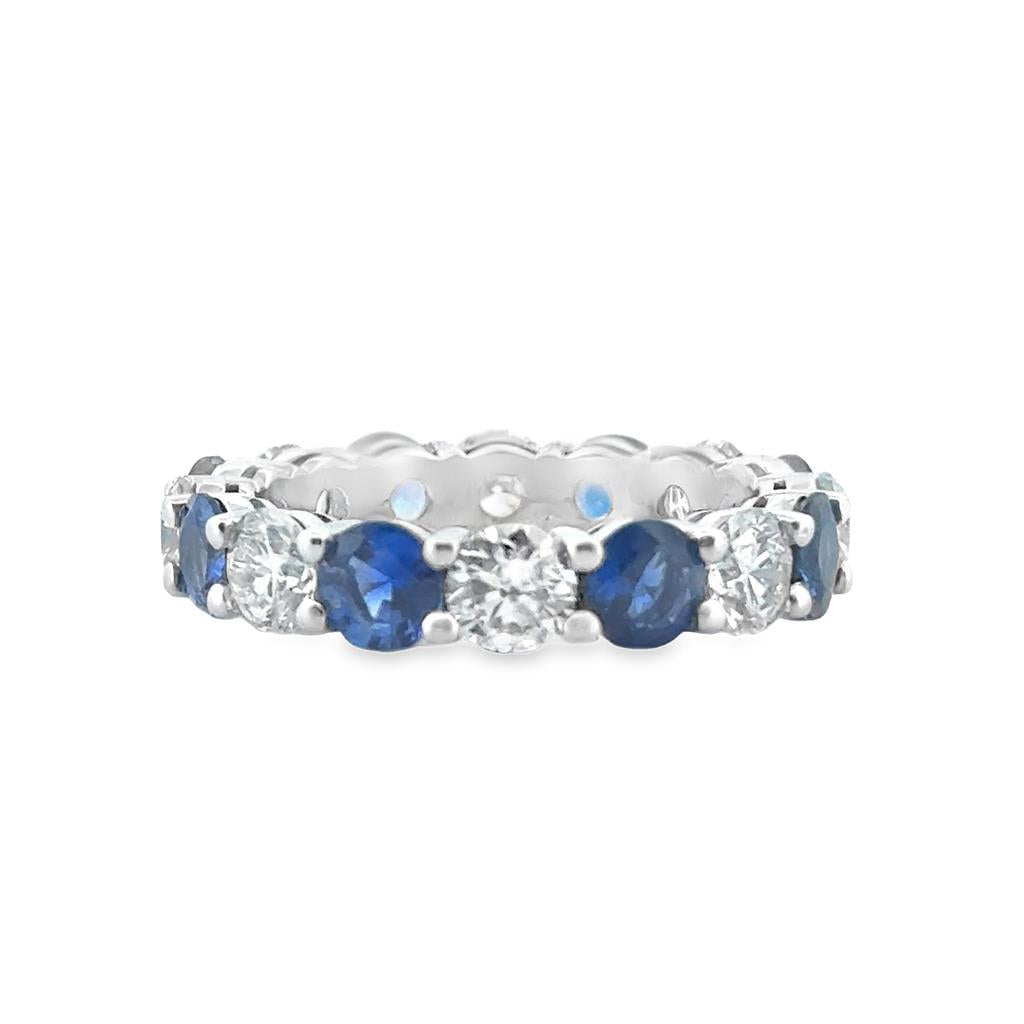 2.8 CTW Diamond and 3.00 CT Sapphire Band in 14K White Gold