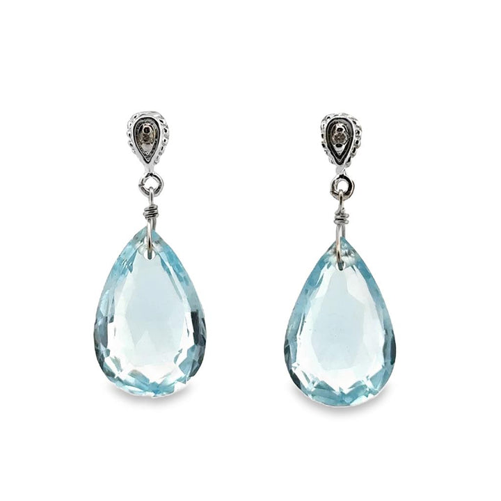 Aquamarine and Diamond 14K White Gold Drop Earrings