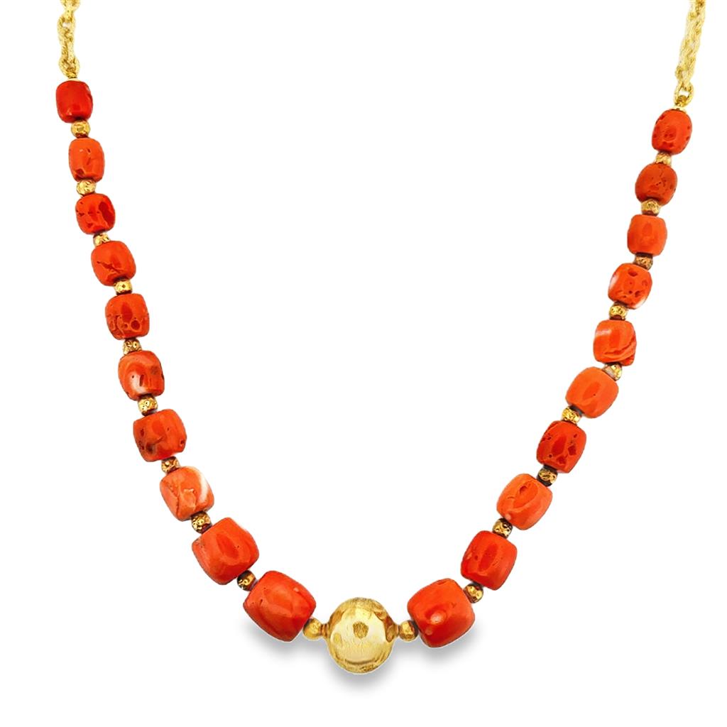 Sal Praschnik 18K Yellow Gold Coral Beaded Necklace