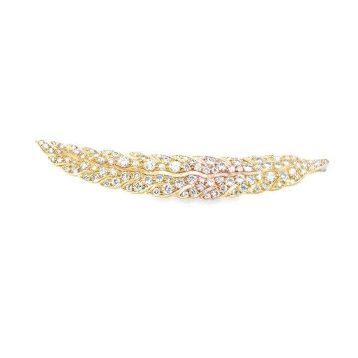 2.32 CTW Diamond Feather Design Brooch in 18K Yellow Gold, 3" Long