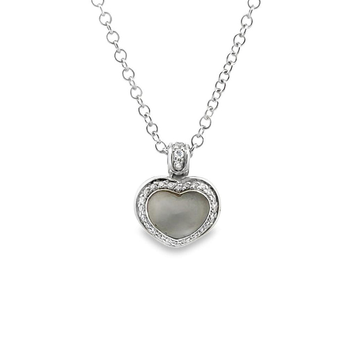 Pasquale Bruni Mother of Pearl and Diamond Puff Heart Pendant Necklace in 18K White Gold