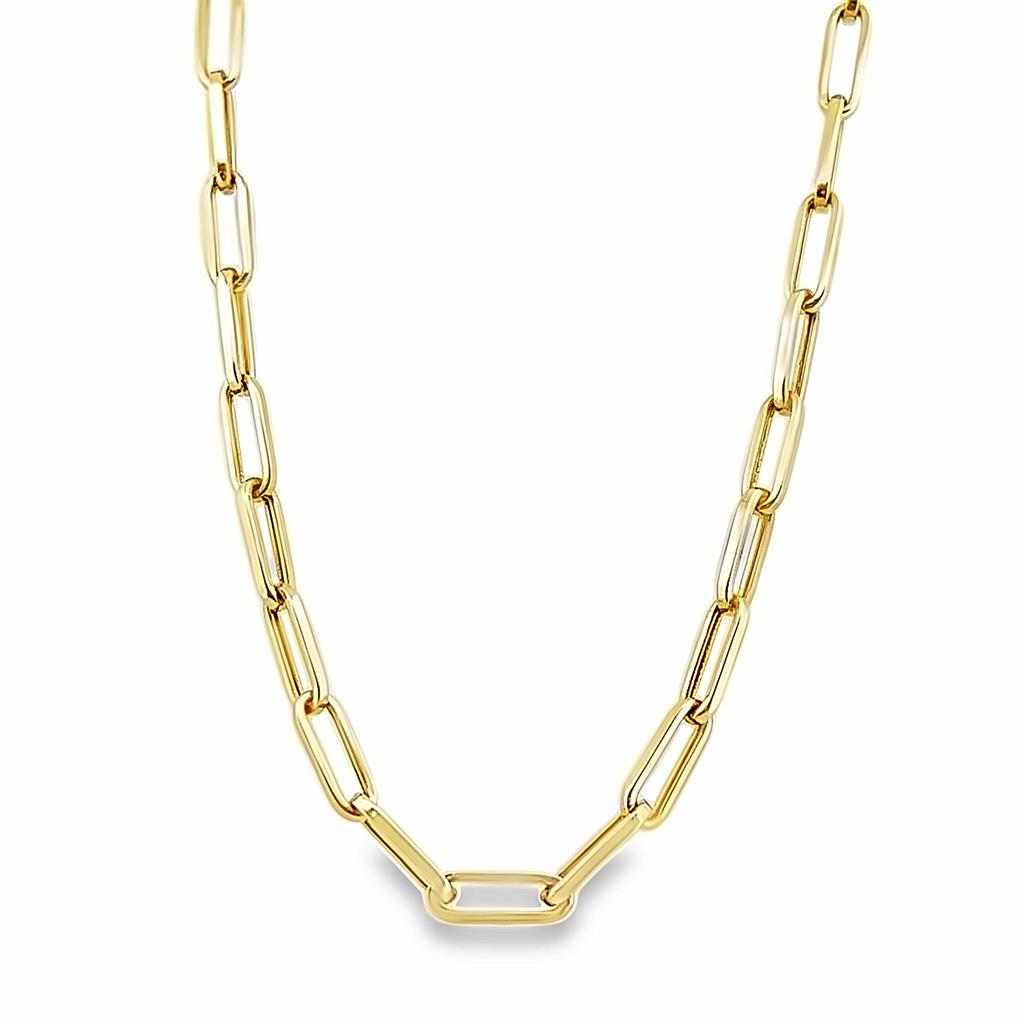 14K Gold Paperclip Chain Necklace, 18 Inches