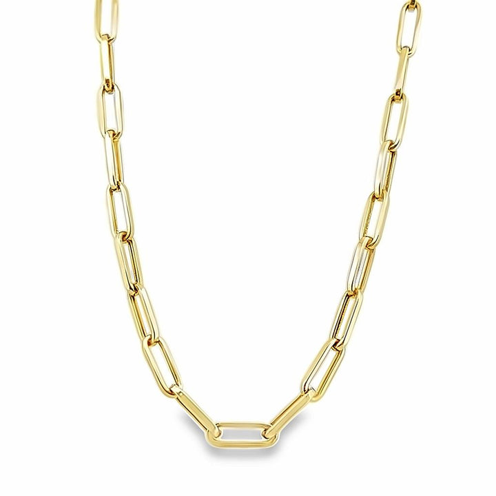 14K Gold Paperclip Chain Necklace, 18 Inches