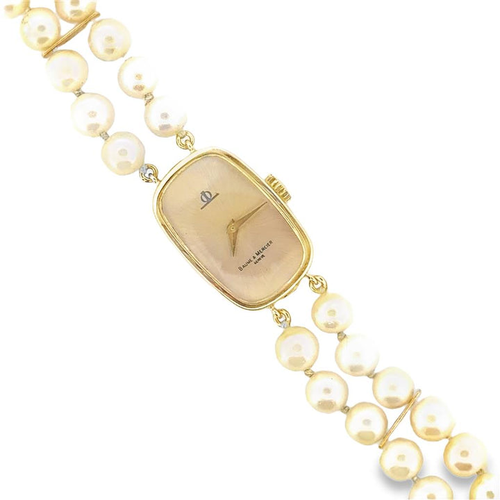 Baume & Mercier 14K Yellow Gold Double Strand Pearl Watch