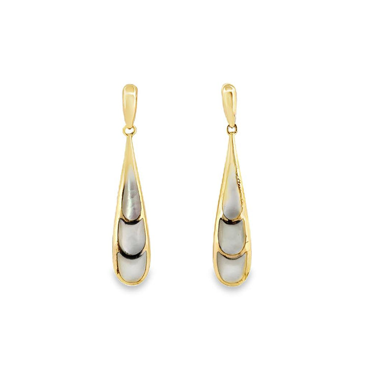 Kabana 14K Yellow Gold Mother of Pearl Drop Earrings – 1.3" Long