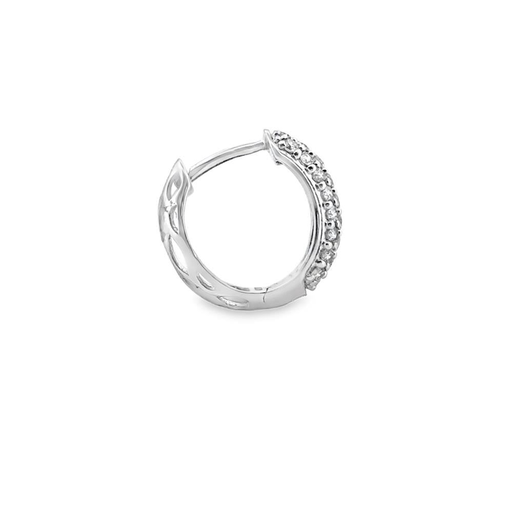 0.50 CTW Round Diamond 14K White Gold Pave Huggie Design Earrings 12.5mm