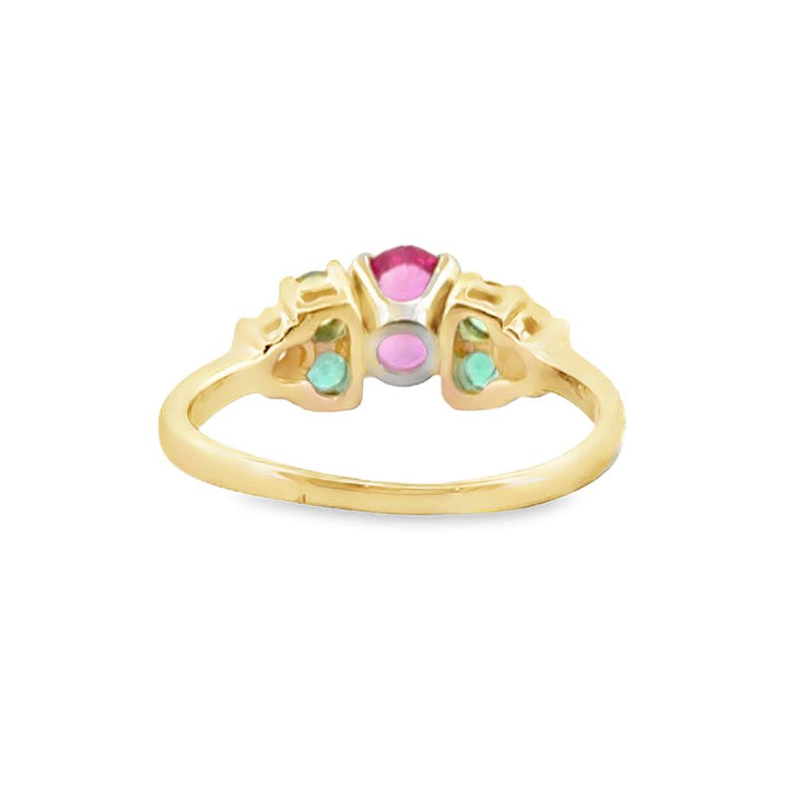 Oval Pink Sapphire and Diamond Ring in 14K Yellow Gold, Size 7.5