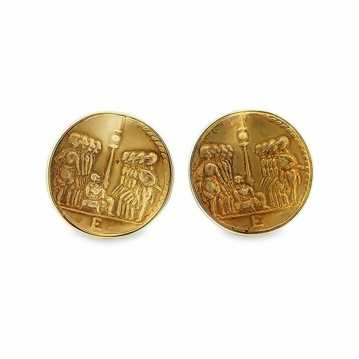 14K Yellow Gold Replica Roman Coin Earrings