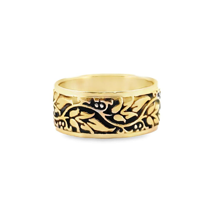 14K Yellow Gold Black Enamel Wide Band Ring – 8mm