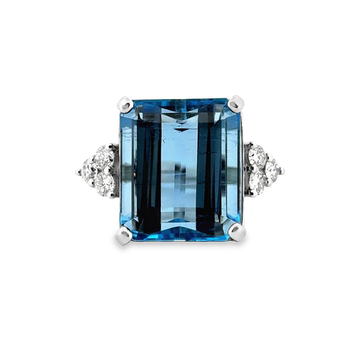 13.21 CT Aquamarine and 0.63 CTW Diamonds Platinum Ring