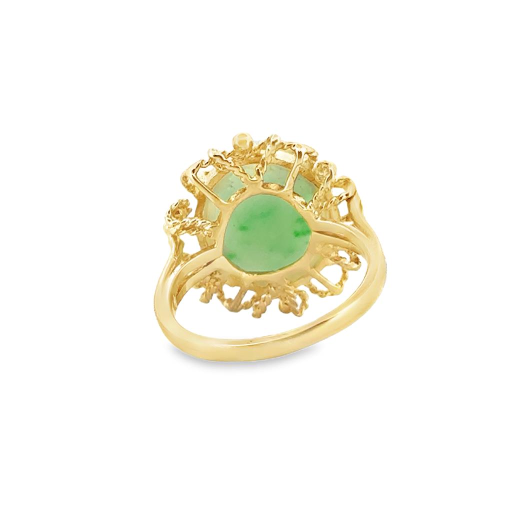 14K Yellow Gold Oval Jade Ring, Size 5 3/4