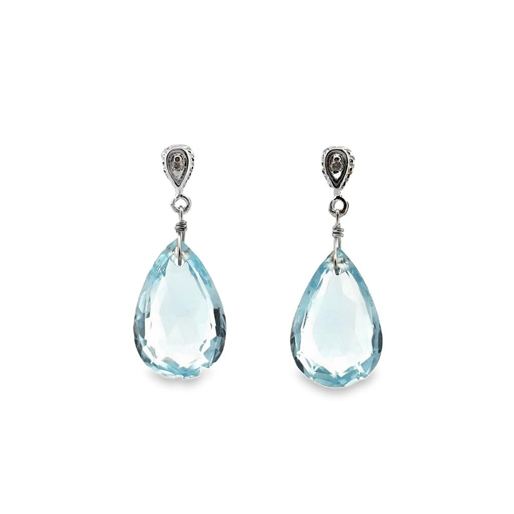 Aquamarine and Diamond 14K White Gold Drop Earrings