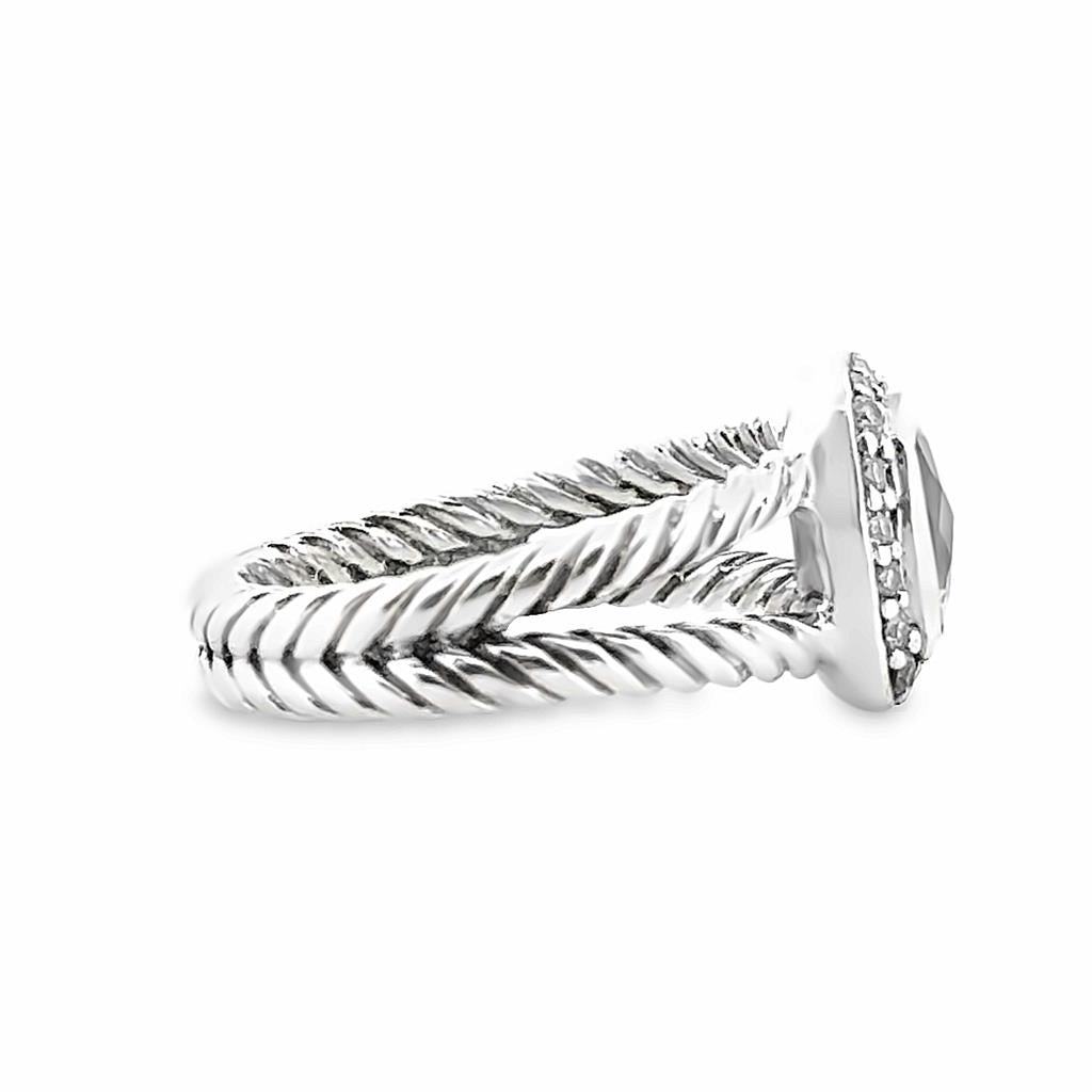 David Yurman Petite Albion Ring with Prasiolite and Diamonds in Sterling Silver