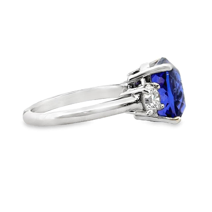 5.97 CT Cushion Tanzanite 1.05 CTW Round Diamonds Platinum Ring