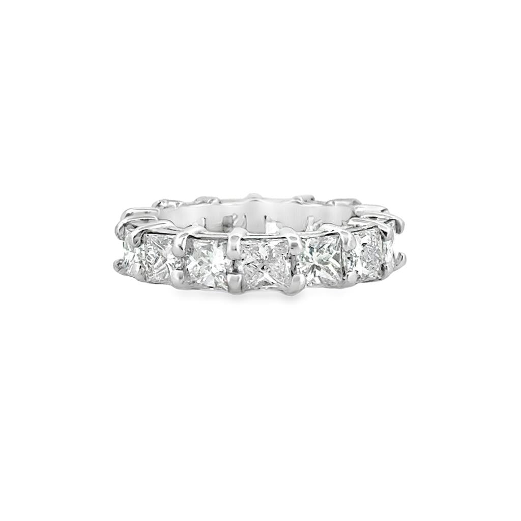 5.25 CTW Princess Cut Diamond Eternity Band – 18K White Gold, 4.3mm Wide